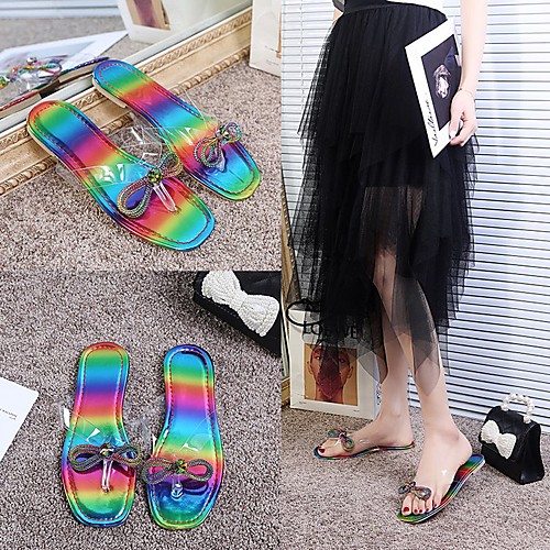 

Women's Sandals Outdoor Slippers Flat Heel Open Toe PVC Sparkling Glitter Color Block Rainbow