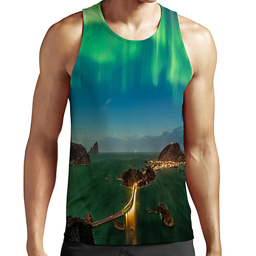 

Men's Unisex Tank Top Undershirt 3D Print Scenery Graphic Prints Plus Size Print Sleeveless Casual Tops Basic Fashion Designer Breathable Green