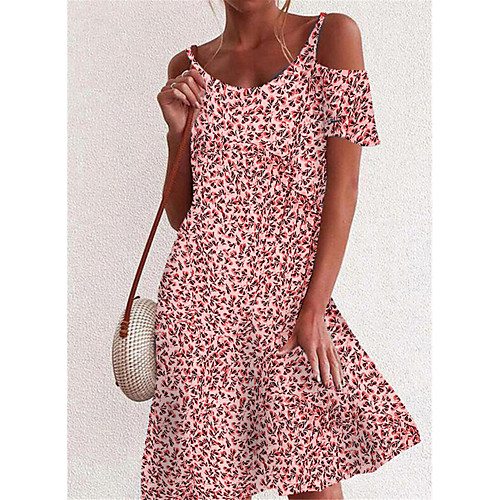 

Women's Shift Dress Knee Length Dress Blue Blushing Pink White Short Sleeve Floral Print Spring Summer cold shoulder Stylish Holiday 2021 S M L XL 2XL 3XL 4XL 5XL