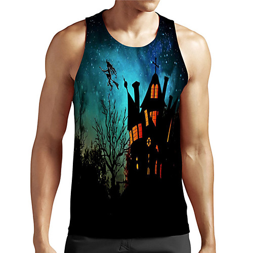 

Men's Unisex Tank Top Undershirt 3D Print Graphic Prints Castle Plus Size Print Sleeveless Casual Tops Basic Designer Big and Tall Blue