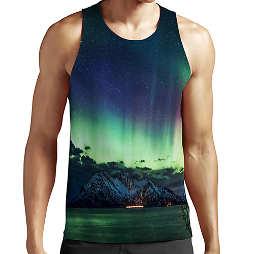 

Men's Unisex Tank Top Undershirt 3D Print Scenery Graphic Prints Plus Size Print Sleeveless Casual Tops Basic Fashion Designer Breathable Green