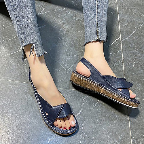 

Women's Sandals Platform Sandals Flat Heel Round Toe PU Solid Colored Dark Brown White Red