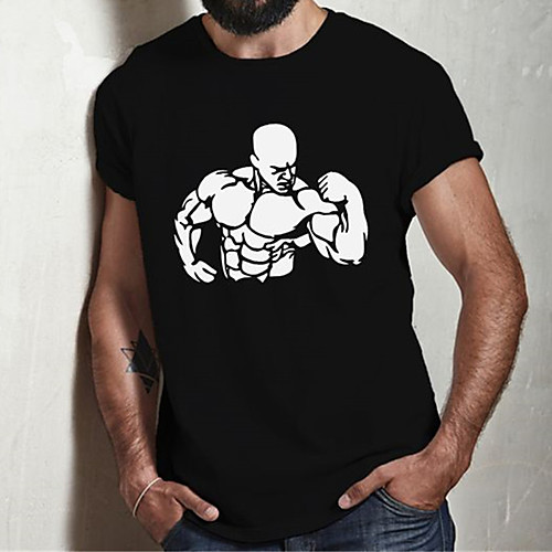 

Men's Unisex Tee T shirt Hot Stamping Graphic Prints Muscle Plus Size Print Short Sleeve Casual Tops Cotton Basic Fashion Designer Big and Tall Black