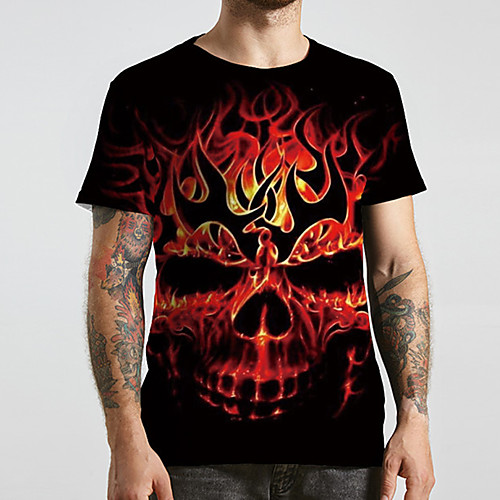 

Men's Unisex Tee T shirt 3D Print Graphic Prints Skull Plus Size Print Short Sleeve Casual Tops Basic Designer Big and Tall Black