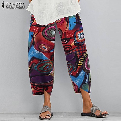 

Women's Basic Casual / Sporty Chinos Pants Graphic Prints Ankle-Length Print Red Yellow Green