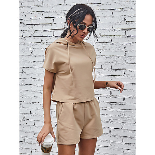 

Women's Basic Streetwear Solid Color Vacation Casual / Daily Two Piece Set Hoodie Tracksuit Loungewear Biker Shorts Tops