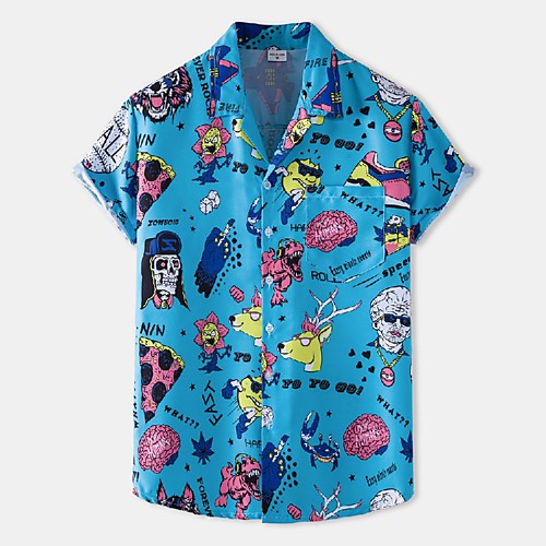 

Men's Shirt 3D Print Graphic Prints Print Short Sleeve Vacation Tops Beach Boho Blue