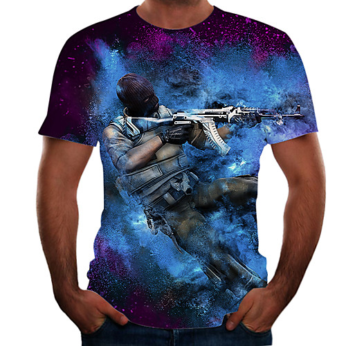 

Men's T shirt 3D Print 3D Rivet Mesh Short Sleeve Casual Tops Sportswear Sports Blue Royal Blue Rainbow