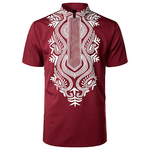 

Men's Shirt Tribal Print Short Sleeve Party Tops Basic Streetwear White Black Wine