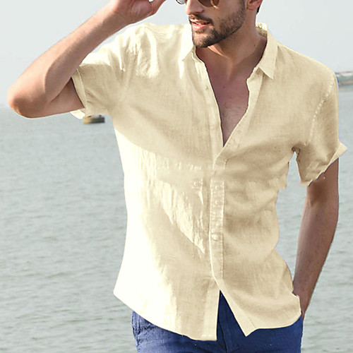 

Men's Shirt Solid Color Button-Down Short Sleeve Casual Tops Lightweight Casual Fashion Breathable Khaki White Black