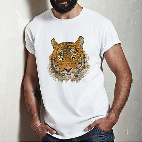 

Men's Unisex Tee T shirt Hot Stamping Graphic Prints Tiger Plus Size Print Short Sleeve Casual Tops Cotton Basic Designer Cool Big and Tall White