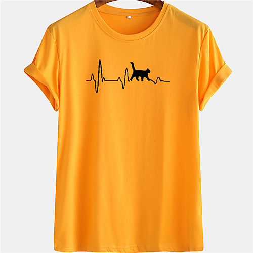 

Men's Unisex Tee T shirt Hot Stamping Cat Curve Graphic Prints Plus Size Short Sleeve Casual Tops 100% Cotton Basic Designer Big and Tall White Blue Yellow