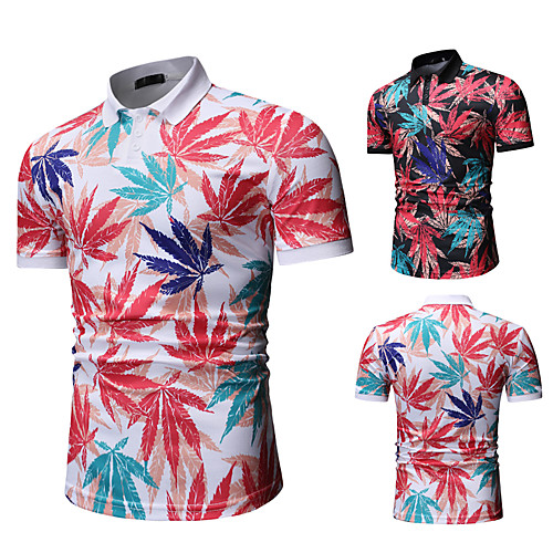 

Men's Golf Shirt Tennis Shirt Other Prints Striped Leaves Short Sleeve Casual Tops Casual White Black / Summer