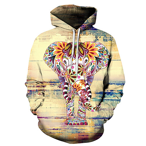 

Men's Unisex Plus Size Pullover Hoodie Sweatshirt Graphic Prints Elephant Print Hooded Casual Daily Holiday 3D Print Basic Designer Hoodies Sweatshirts Long Sleeve Blue Yellow Gray