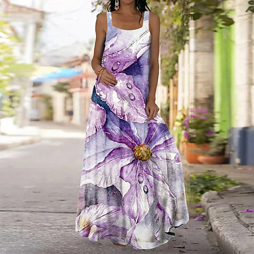 

Women's Swing Dress Maxi long Dress Blue Purple Yellow Sleeveless Floral Animal Print Fall Spring Casual Slim 2021 S M L XL XXL