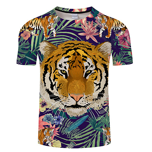 

Men's Unisex Tee T shirt 3D Print Graphic Prints Tiger Animal Plus Size 3D Print Print Short Sleeve Casual Tops Basic Designer Big and Tall Light Yellow Blue Yellow