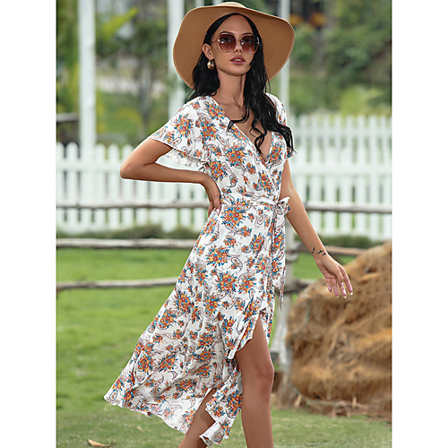 

Women's Swing Dress Midi Dress White Short Sleeve Print Spring Summer Casual / Daily 2021 M L XL 2XL 3XL