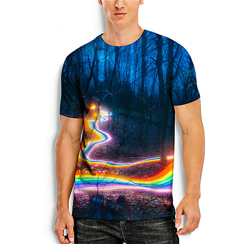 

Men's Tee T shirt 3D Print Rainbow Graphic Prints Leaves Print Short Sleeve Daily Tops Casual Designer Big and Tall Blue