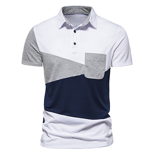 

Men's Golf Shirt Tennis Shirt non-printing Solid Color Patchwork Short Sleeve Casual Tops Simple Lightweight Comfortable Stand Collar White Navy Blue / Work