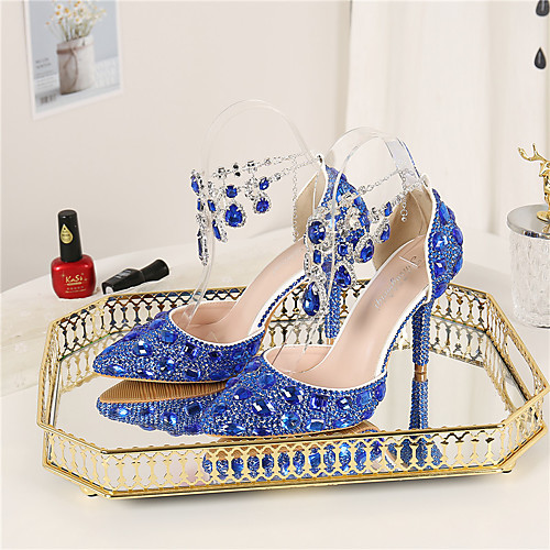 

Women's Wedding Shoes Stiletto Heel Pointed Toe Wedding Pumps PU Crystal Sparkling Glitter Tassel Solid Colored Color Block Light Yellow Blue Silver