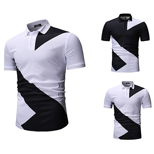 

Men's Golf Shirt Tennis Shirt Color Block Button-Down Short Sleeve Street Tops Cotton Business Casual Comfortable White Black