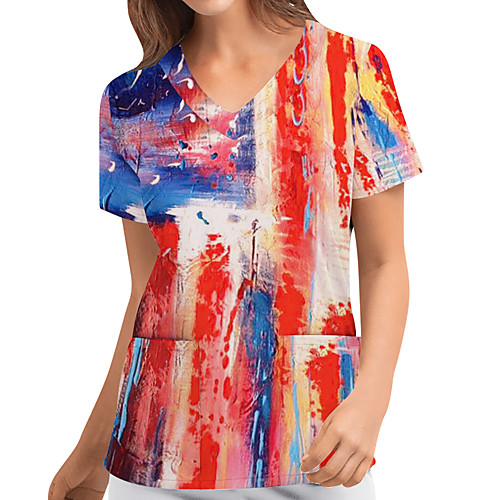 

Women's Going out T shirt American Flag National Flag Pocket Print V Neck Basic Tops Loose Blue Red Rainbow