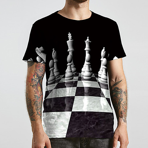 

Men's Unisex Tee T shirt 3D Print Graphic Prints Chess Pieces Plus Size Print Short Sleeve Casual Tops Basic Designer Big and Tall Black