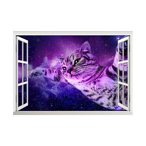 

3D False Window Purple Starry Sky Cat Home Children's Room Background Decoration Can Be Removed Stickers