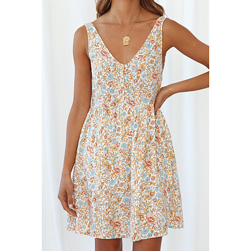

Women's A Line Dress Midi Dress White Sleeveless Floral Fall Summer Casual Holiday Beach Loose 2021 S M L XL