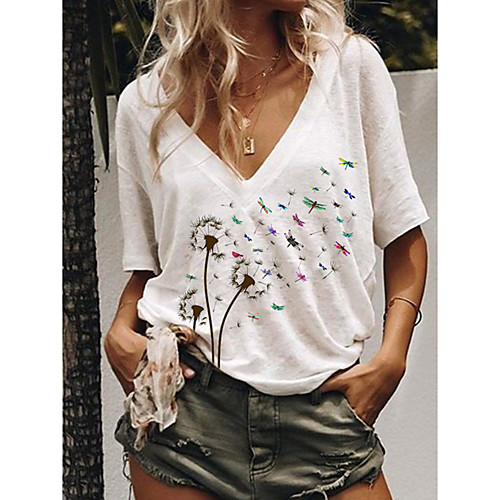 

Women's T shirt Dandelion V Neck Tops Basic Basic Top White