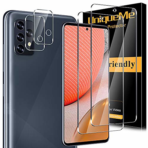 

[3 pack] unqiueme 2 pack protective film compatible with samsung galaxy a72 and 1 pack armored glass camera protection, [waterproof] [bubble free] screen protector hd clear film tempered glass