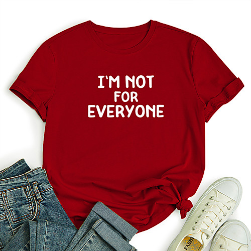 

Women's T shirt Letter Print Round Neck Tops 100% Cotton Basic Basic Top White Black Red
