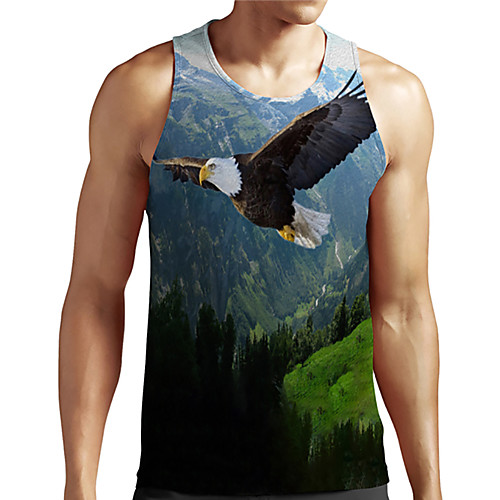 

Men's Unisex Tank Top Undershirt 3D Print Graphic Prints Eagle Animal Plus Size Print Sleeveless Casual Tops Basic Designer Big and Tall Green