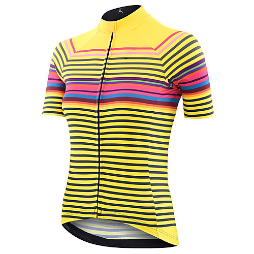 

21Grams Women's Short Sleeve Cycling Jersey Summer Spandex Polyester Yellow Rainbow Stripes Bike Jersey Top Mountain Bike MTB Road Bike Cycling Quick Dry Moisture Wicking Breathable Sports Clothing