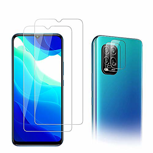 

aimok armored glass protective film compatible with xiaomi mi 10 lite, 2 pieces of armored glass display protective film 2 pieces of camera lens armored glass film [9h hardness] [scratch resistance]