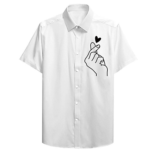 

Men's Shirt 3D Print Hand Plus Size 3D Print Button-Down Short Sleeve Casual Tops Casual Fashion Breathable Comfortable White / Sports