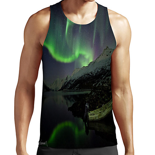 

Men's Unisex Tank Top Undershirt 3D Print Scenery Graphic Prints Plus Size Print Sleeveless Casual Tops Basic Fashion Designer Breathable Green