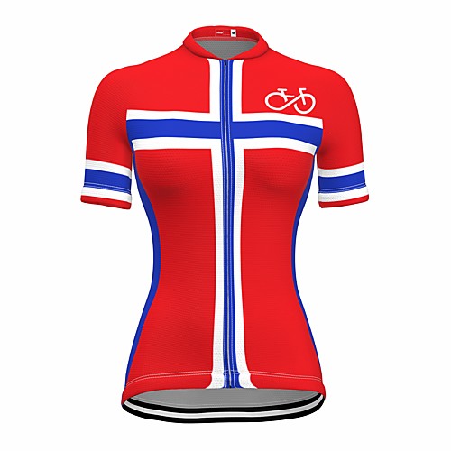 

21Grams Women's Short Sleeve Cycling Jersey Summer Spandex Polyester Red Norway National Flag Bike Jersey Top Mountain Bike MTB Road Bike Cycling Quick Dry Moisture Wicking Breathable Sports Clothing