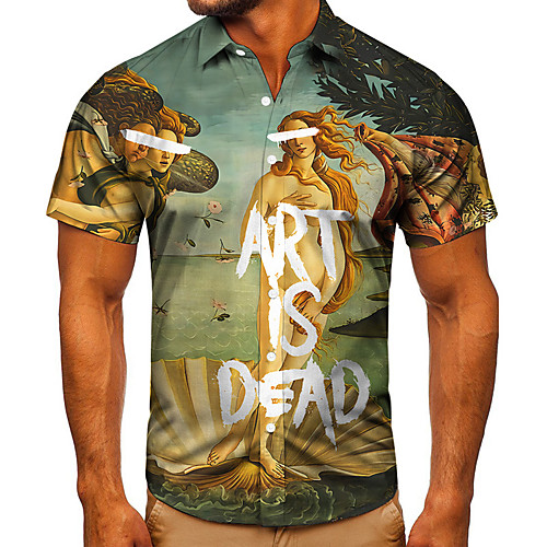

Men's Shirt 3D Print Graphic Prints Statue Button-Down Short Sleeve Street Tops Casual Fashion Classic Breathable Blue