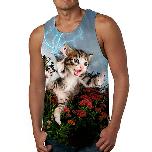 

Men's Tank Top Undershirt 3D Print Cat Graphic Prints Print Sleeveless Daily Tops Casual Designer Big and Tall Blue