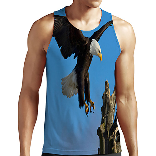 

Men's Unisex Tank Top Undershirt 3D Print Graphic Prints Eagle Animal Plus Size Print Sleeveless Casual Tops Basic Designer Big and Tall Blue