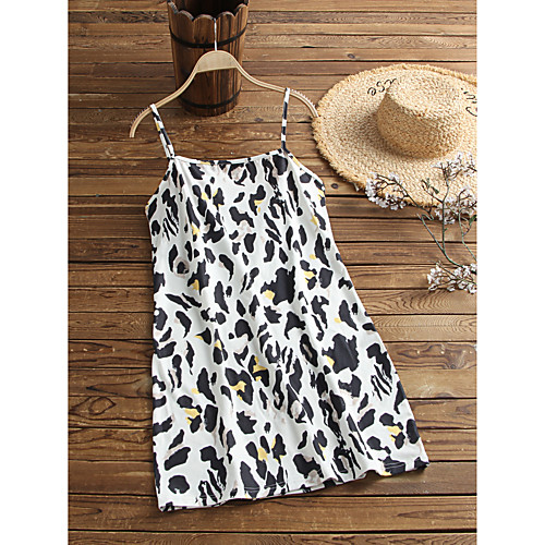 

Women's Strap Dress Short Mini Dress White Black Sleeveless Polka Dot Leopard Graphic Prints Print Spring Summer Off Shoulder Basic 2021 S M L XL 2XL