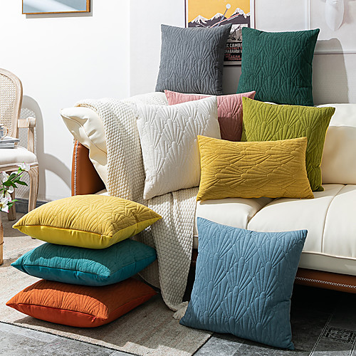 

Holland Velvet Ultrasonic Scallop Textured Pillowcase Cushion Cover Outdoor Cushion Patio Throw Pillow Covers for Garden Farmhouse Bench Couch