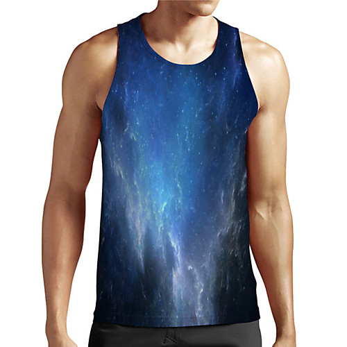 

Men's Unisex Tank Top Undershirt 3D Print Galaxy Graphic Prints Plus Size Print Sleeveless Casual Tops Basic Designer Big and Tall Blue