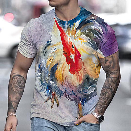 

Men's Tee T shirt 3D Print Graphic Prints Chicken Print Short Sleeve Daily Tops Casual Designer Big and Tall Gray