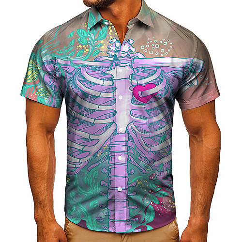 

Men's Shirt 3D Print Graphic Prints Skeleton Button-Down Short Sleeve Street Tops Casual Fashion Classic Breathable Blue