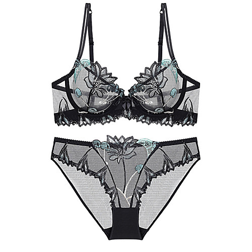 

Women's Bra & Panty Set Underwire Bra 3/4 Cup Solid Color Sexy Blue