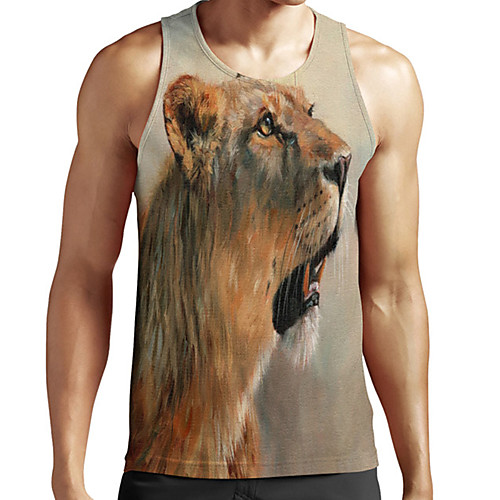 

Men's Unisex Tank Top Undershirt 3D Print Graphic Prints Lion Animal Plus Size Print Sleeveless Casual Tops Basic Fashion Designer Breathable Gray