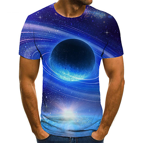 

Men's Unisex Tee T shirt 3D Print Graphic Prints Interstellar Plus Size Print Short Sleeve Casual Tops Basic Fashion Designer Big and Tall Blue