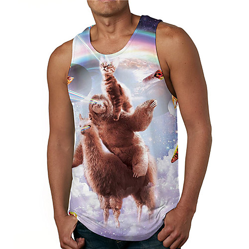 

Men's Tank Top Undershirt Shirt 3D Print Graphic Prints Animal Print Sleeveless Daily Tops Casual Designer Big and Tall Round Neck White / Summer